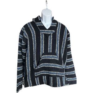 Unisex Mens Baja Joe Mexican Blanket Type Hooded Serape Poncho Pullover Hoodie M